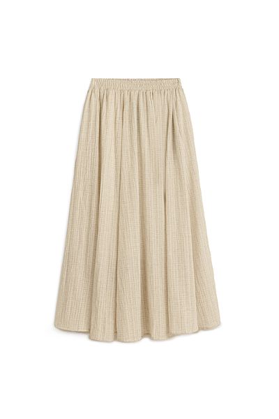 praye Long Flared Seersucker Skirt Stone