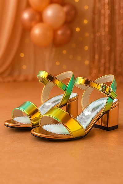 hapshoe Pony Hologram Pantofi de seară pentru fete cu toc gros, verde cupru