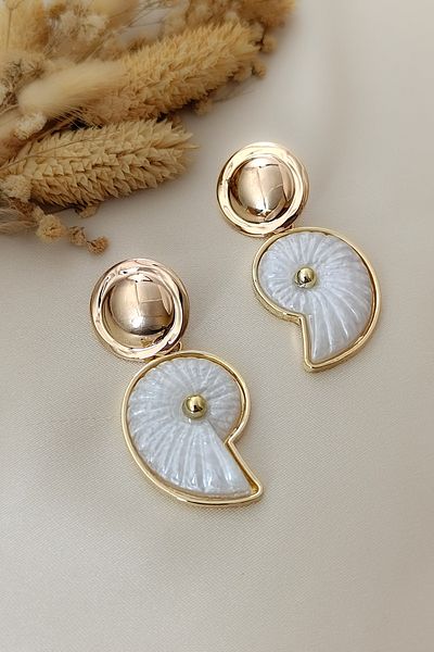 COSİTA Gold Large Size Oyster Brand Model Showy Spring Summer Earrings