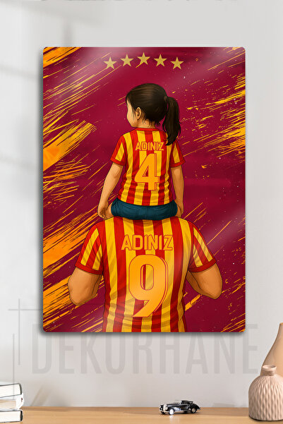 DekorHane Metal Baskı - Kişiye Özel Taraftar Tablosu, Baba Kız Çocuk