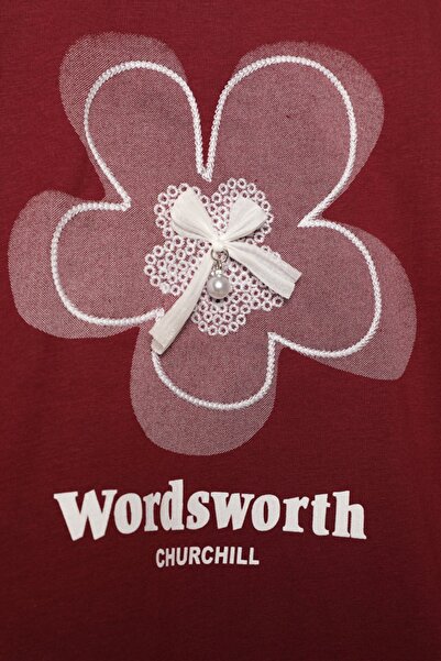 FTT SHOPPING MARKET Single Jersey Fabric Bow Printed T-Shirt-Burgundy