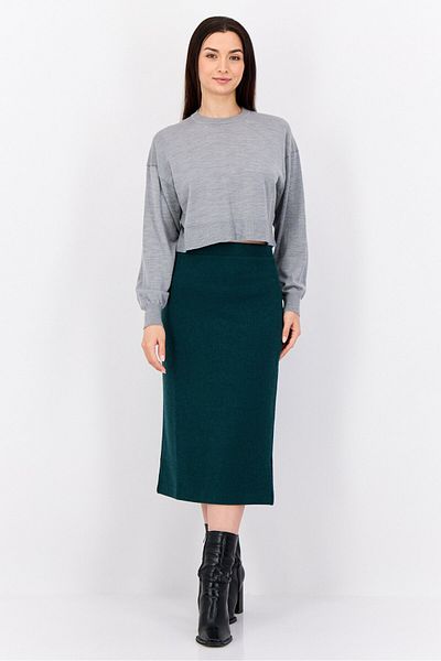 Esprit Women Crew Neck Knitted Cropped Sweater, Grey
