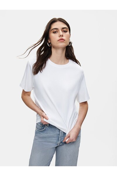 Ltb Λευκό T-shirt Crew Neck Basic Crop