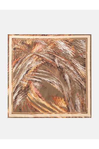Kayra Αφηρημένο μοτίβο Twill Silk Scarf Μπεζ-Μαύρο