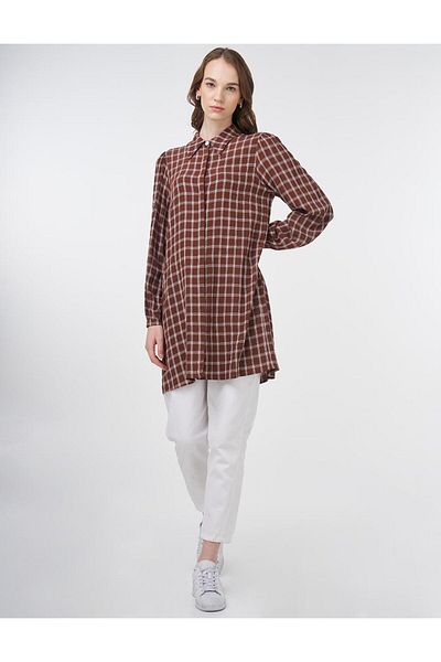 Kayra Καφέ Basic Tunik Ekoseli