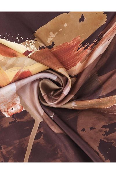 Kayra Μοτίβο πινέλου Twill Silk Scarf Bitter Brown