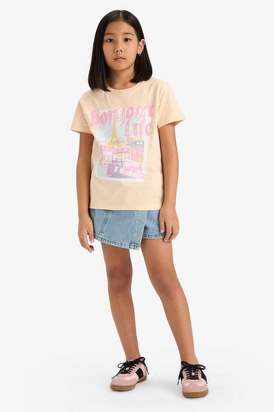 DeFacto Girl's Crew Neck Printed Short Sleeve T-Shirt E0350A825Sm