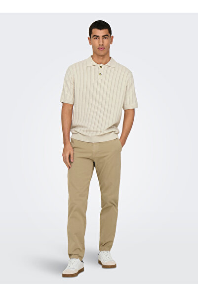 Only & Sons Düz Ekru Erkek Polo T-Shirt ONSKENT LIFE REG 12 SS POLO KNIT