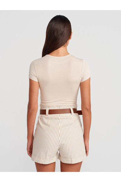 Dilvin 71635 Beli Lastikli Kemerli Şort-Bej