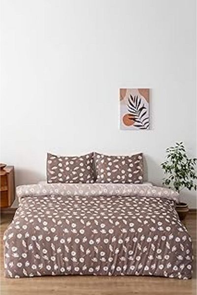 Mu Art Ahşap Rivaistanbul Brown Daisy Double Duvet Cover Set Cotton