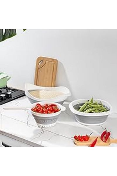 Mu Art Foldable 3-Piece Basin - 3-Piece Kitchen Fruit Vegetable Washing Basin Rice Drainer Set