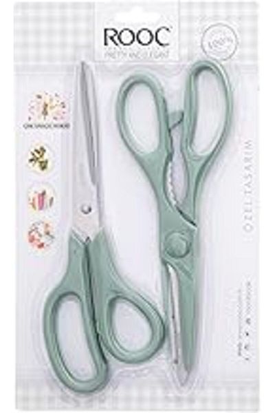 Mu Art Ahşap Rooc Premium Series Ergonomic Handle Steel Food Contact Safe 2-Piece Kitchen Scissors, Green