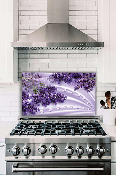 Vosevu Mor Lavantalar Cam Ocak Arkası Koruyucu, Isıya Dayanıklı, Tezgah Ankas...