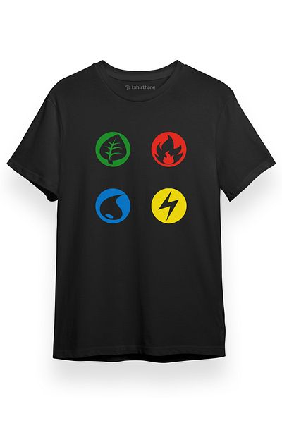 Tshirthane Pokemon Energy İcons Μαύρο κοντομάνικο ανδρικό μπλουζάκι