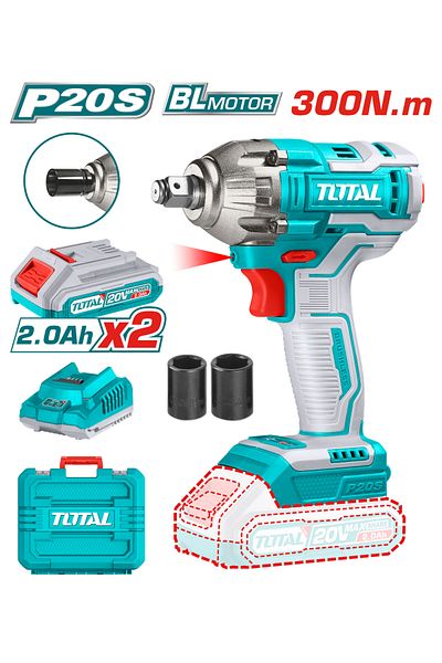 TOTAL 20V 300N.m Cordless Impact Drill with Plastic Bag, Extra Battery and Charger