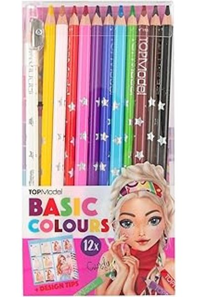 Mu Art 12216 Topmodel - Basic Colored Pencil Set, 12 Colors in Box, Pencil Sharpener and Coloring School Kita
