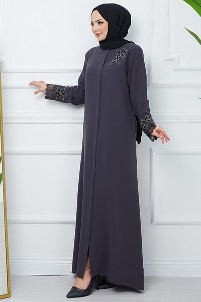 hafsamina Large Size Lace Stone Processing Detailed Smoked Ferace HM2029