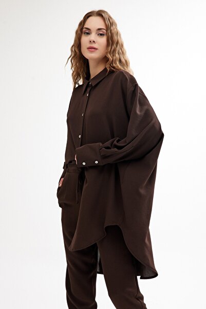 QANU Brown Crepe Trousers - Pleated Front Design