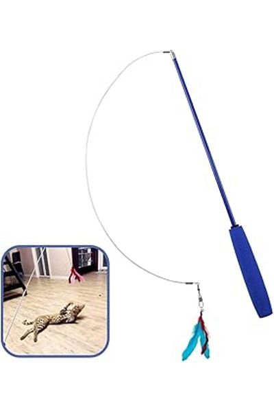 Mu Art Buffer® Telescopic Adjustable Length Elastic Fun Plush Cat Playing Rod with Feathers and Bells