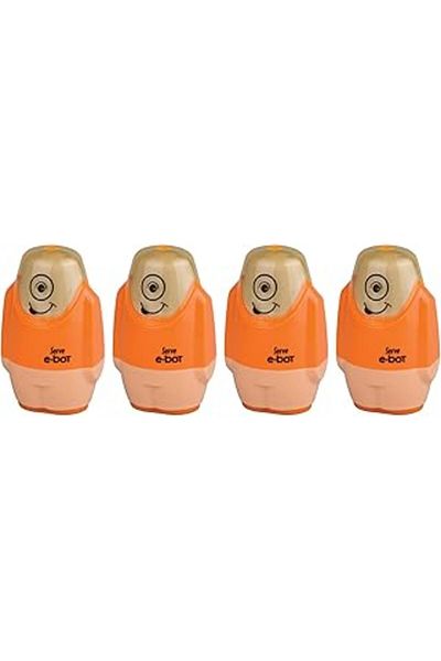 Mu Art Serve E-Bot Pencil Sharpener with Eraser Highlighter Orange Set of 4