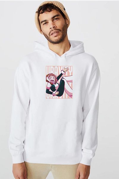 Tshirthane Φούτερ My Hero Academi Uravity Minimal White Ανδρικό φούτερ με κουκούλα 3 κορδονιών