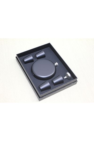 Acousticworld 4 Shot Glass Flask Set Round Black