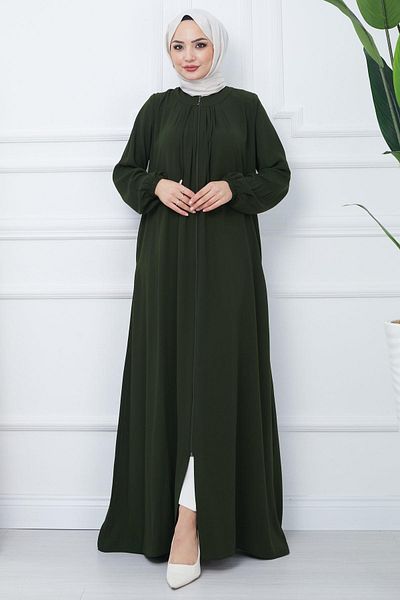 hafsamina Ferace Khaki with Pleated Collar and Laces HM2357