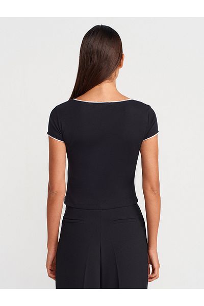 Dilvin 31798 Short Sleeve Shirred Top-Black