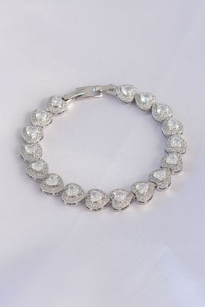 NEZADE STORE Vip Series Brass Zircon Stone Silver Color Heart Model Bracelet - Lisinya