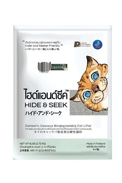 Hide & Seek رمل قطط من الكاسافا. قابل للتحلل الحيوي والتخلص منه في المرحاض. برائحة الياسمين (2.72 كجم - 6 أرطال). صنع في تايلاند.