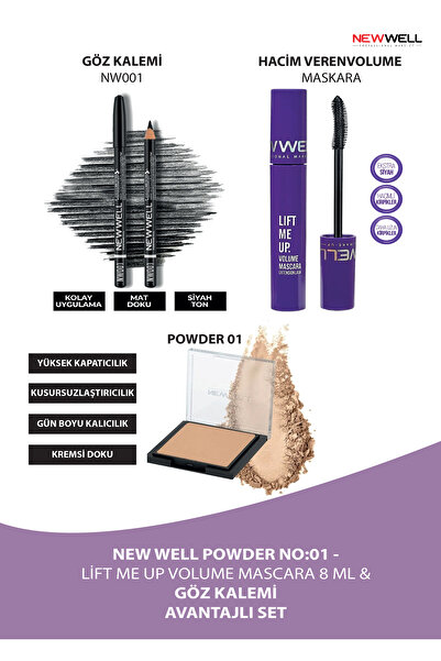New Well Powder No:01 - Lift Me Up Volume Mascara 8 Ml & Göz Kalemi AVANTAJLI...