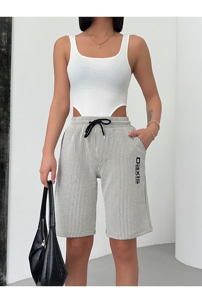 DAXİS Sportwear Company Pantaloni scurți pentru femei din bumbac pieptănat cu dungi