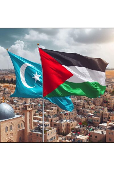 ÇELİKONLİNE Filistin Bayrağı Ve Doğu Türkistan Bayrağı Raşel Kumaş 50x75 Cm