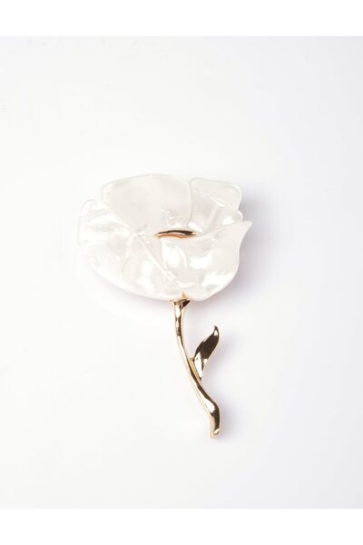 Kayra Kemik Mineli Gül Broş Optik Beyaz