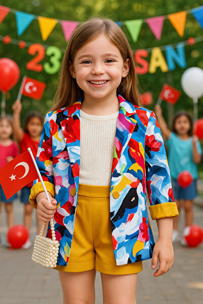 Hilal Akıncı Kids Costum pantaloni scurți jachetă de culoare curcubeu