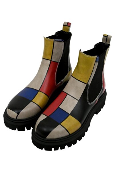 Dogo Kadın Vegan Deri Çok Renkli Bilekte Bot - Piet Mondrian - Composition Tasarım