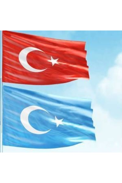 ÇELİKONLİNE Türk Bayrağı Ve Doğu Türkistan Bayrağı Raşel Kumaş 50x75 Cm