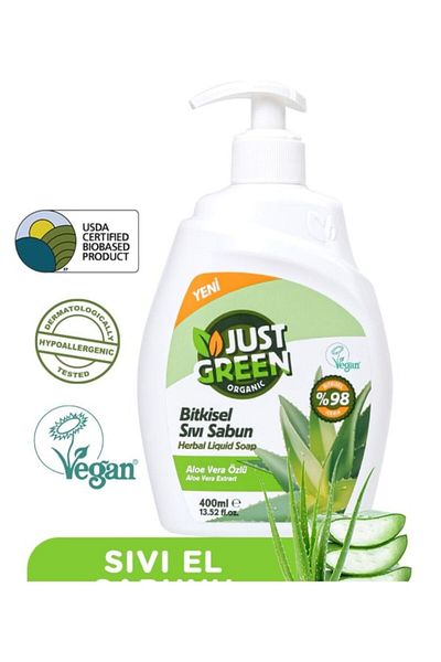 Just Green Organic Herbal Liquid Hand Soap 400 ML - Aloe Vera