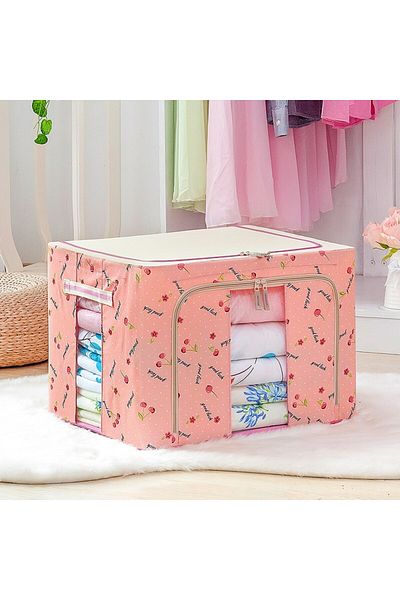 Flippy Storage Box 24 L, Oxford Cloth, 40x30x20 Cm, Metal Frame, Plastic Base, Cherries, Pink
