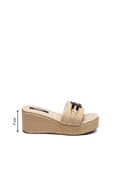 Dedos Women's Straw Knitted Buckle High Platform Heeled Slippers 2400