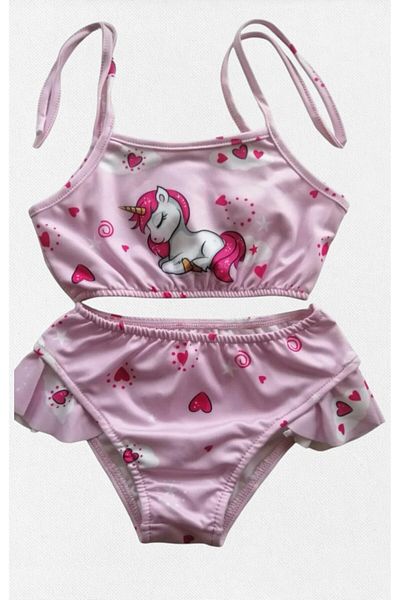 Fil Kids Girl's Pink Color 3 Piece with Bag Unicorn Printed Close Woven Quick Dry Bikini Set