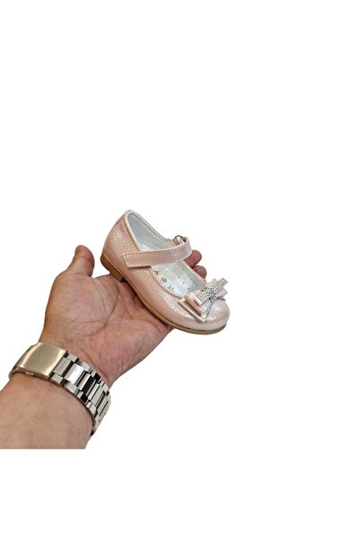 Fiyra 8013 Pudra Taşlı Kurdeleli Cırtlı Bebe Kız Çocuk Babet