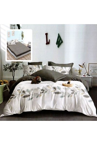 Pucioasa Finet bed linen with elastic, duvet cover 200x220 cm, 6 pieces, Gray Leaves