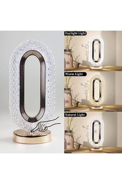Primo Plus Portable Crystal Desk Lamp, 3 Color Changing Night Light,Touch Lamp with USB Charging Port