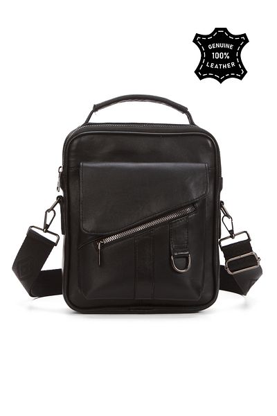Newish Men's Black Genuine Leather Crossbody Hand and Shoulder Bag