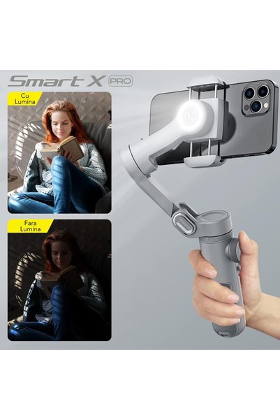 AOCHUAN Gimbal SMART X PRO, D6731, 3 axe, baterie inclusă, aplicație dedicată, Creator de conținut, Gri
