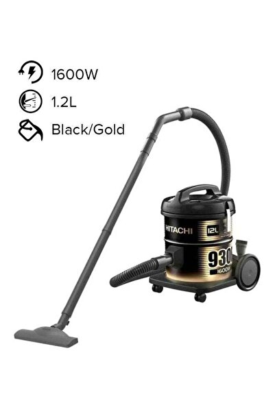 Hitachi مكنسة كهربائية أسطوانية سعة 12 لترًا وقوة 1600 وات CV-930F أسود/ذهبي