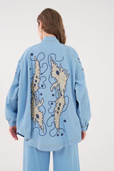 BURRASCA Oversize Jeans Kimono with Embroidered