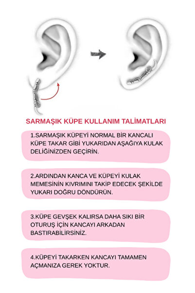 Roza Silver 925 Ayar Rodyum Melek Kanadı Yatay Sarmaşık Gümüş Küpe