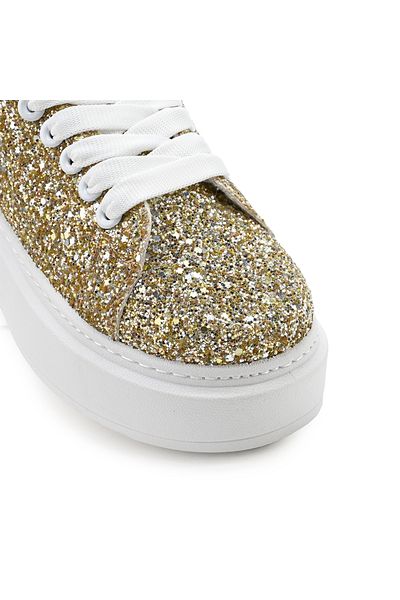 Tmall Women's High-top Sneakers, Made Of Eco-leather, Glitter, D1318, Light Gold